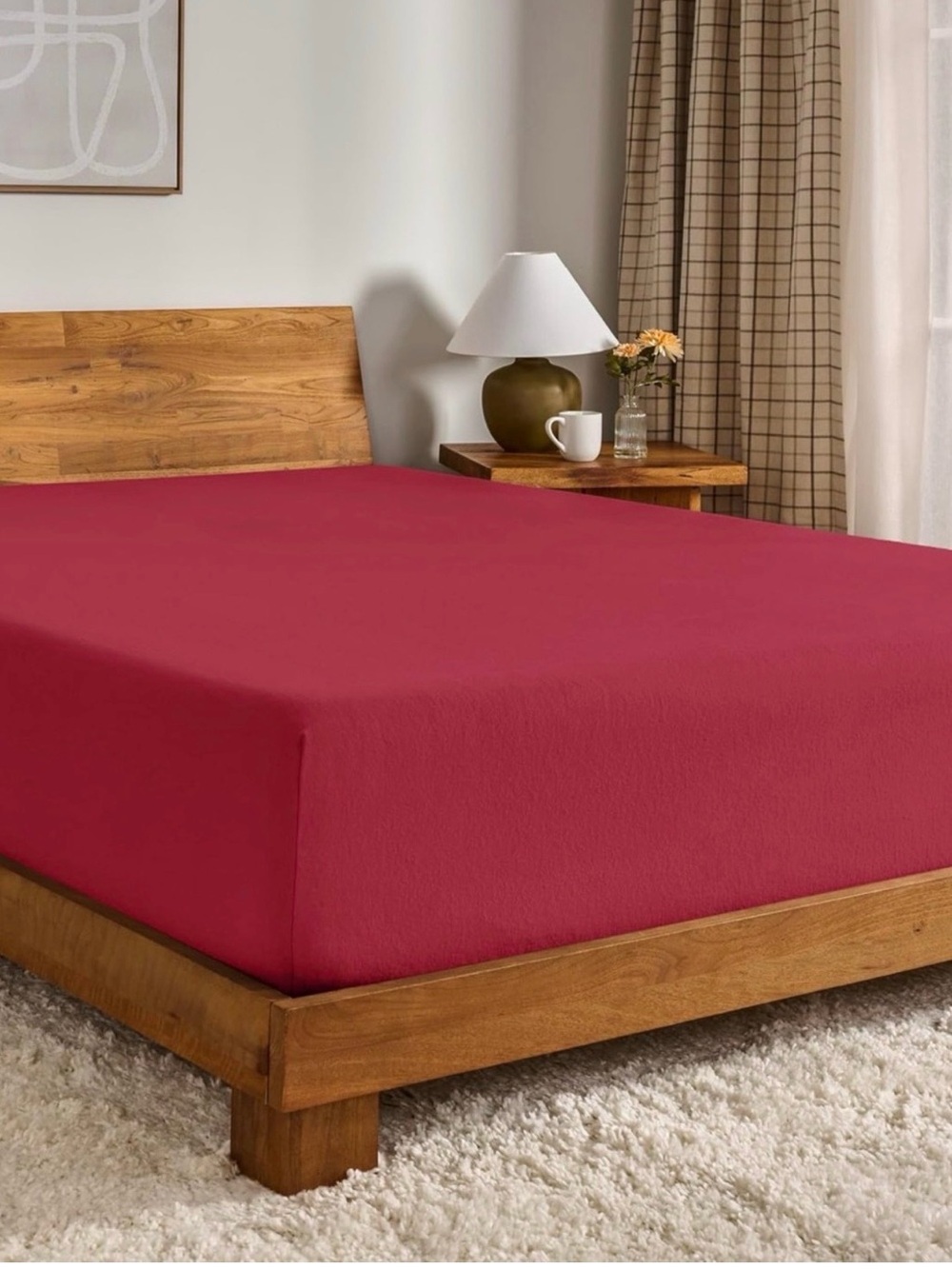 Bare Home|  Red Fitted Sheet 100 % Cotton (flannel)
